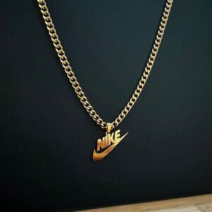 NIKE Necklace - Gold Swoosh Pendant - 5mm Cuban - 20" Chain Necklace - Sports